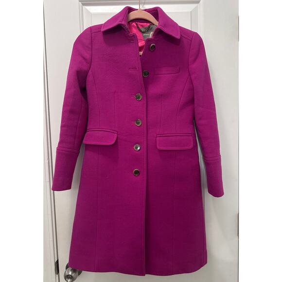 J. Crew Double Cloth Italian Wool Coat Pink Fuchsia Thinsulate 0 Petite - Picture 1 of 6